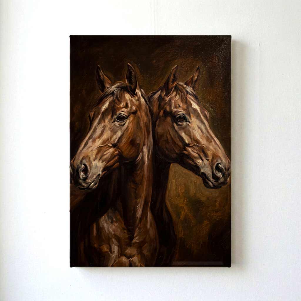 Painting of two horses on a white wall